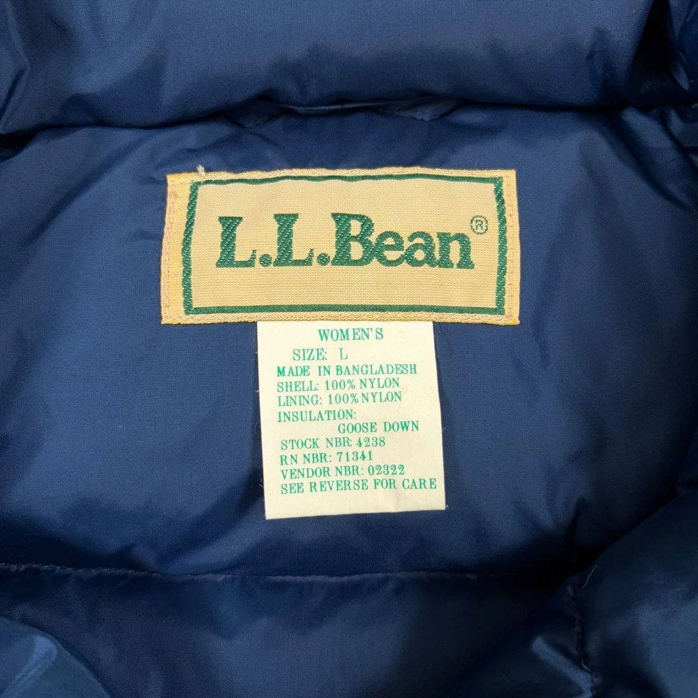 Vintage LL Bean Puffer Vest Women Large Blue Goose Down Insulated Snap Front